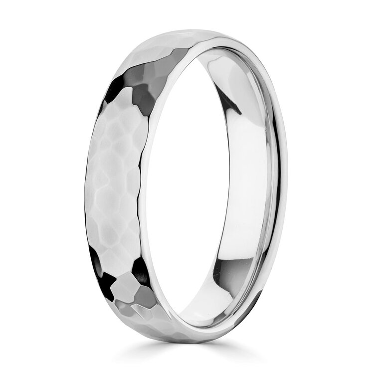 5.0mm Luxury Court Wedding Ring, Hammered Platinum