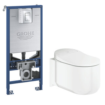 Grohe Sensia Arena Smart Wall Hung Toilet with Rapid SLX 1.13m Frame and Skate Cosmopolitan Flush Plate