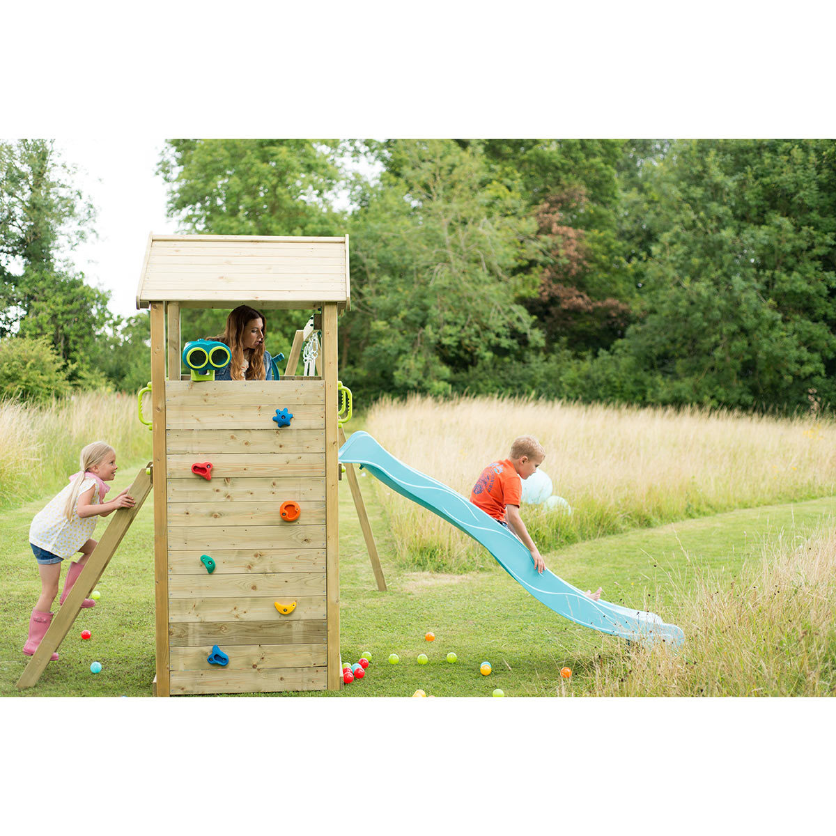 Plum Lookout Tower Wooden Climbing Frame With Swings and Monkey Bars  (3+ Years)