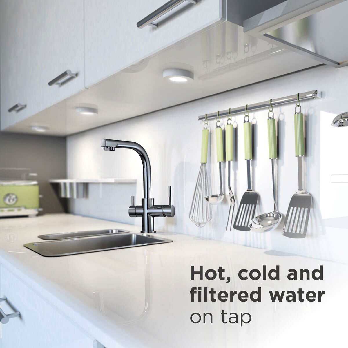eKUBE Reverse Osmosis (RO) Drinking Water System & 3-Way Gemini Tap