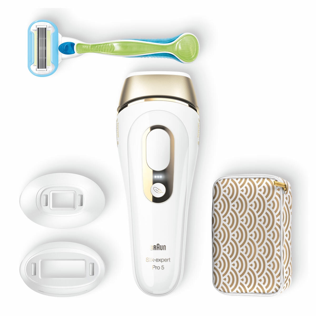 Braun ipl units with two heads, venus razor and vanity bag