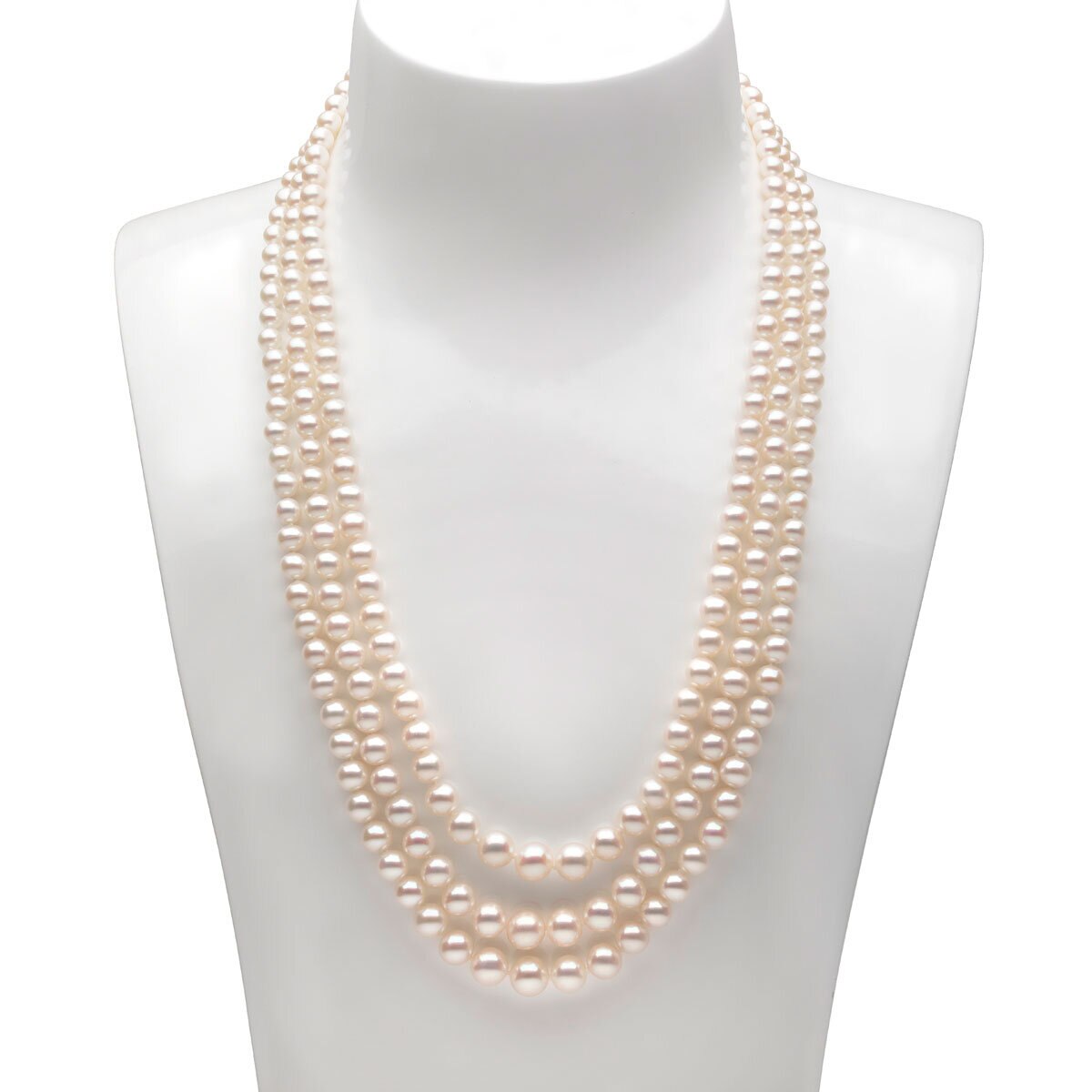 White Cultured Freshwater Pearl 3 Strand Necklace, 18ct Yellow Gold