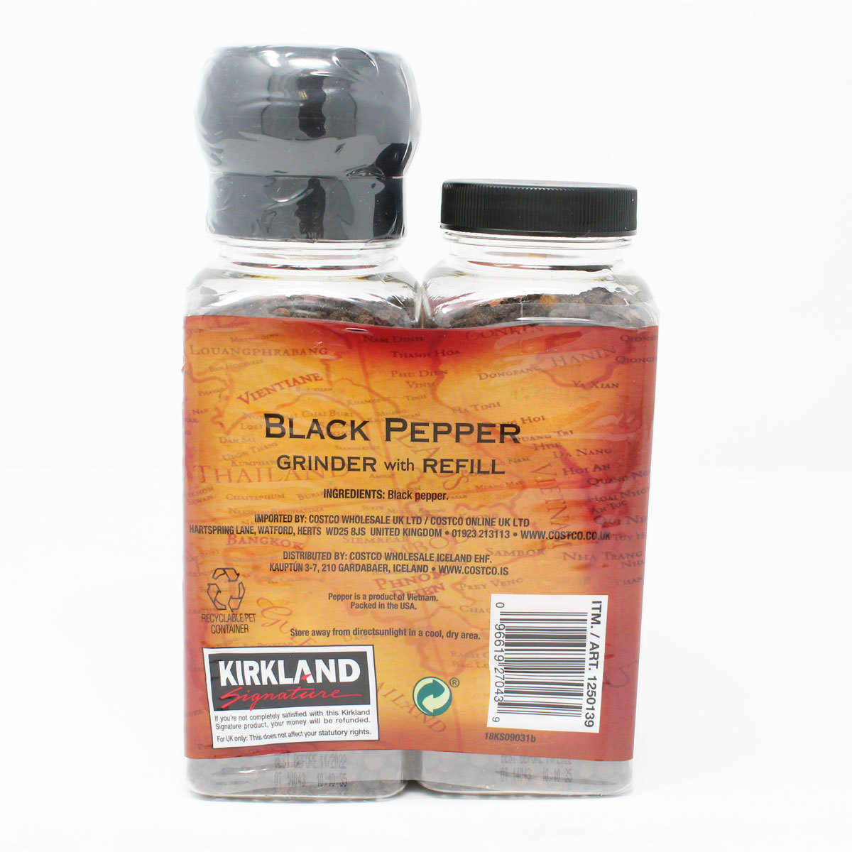 Kirkland Signature Black Pepper Grinder with Refill, 357g, Pack of 2