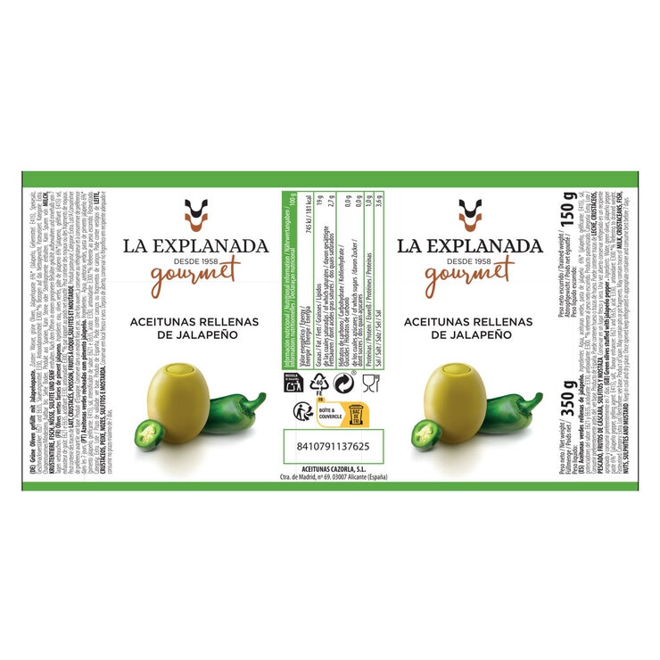 La Explanada Aceitunas Rellenas De Jalapeno, 350g