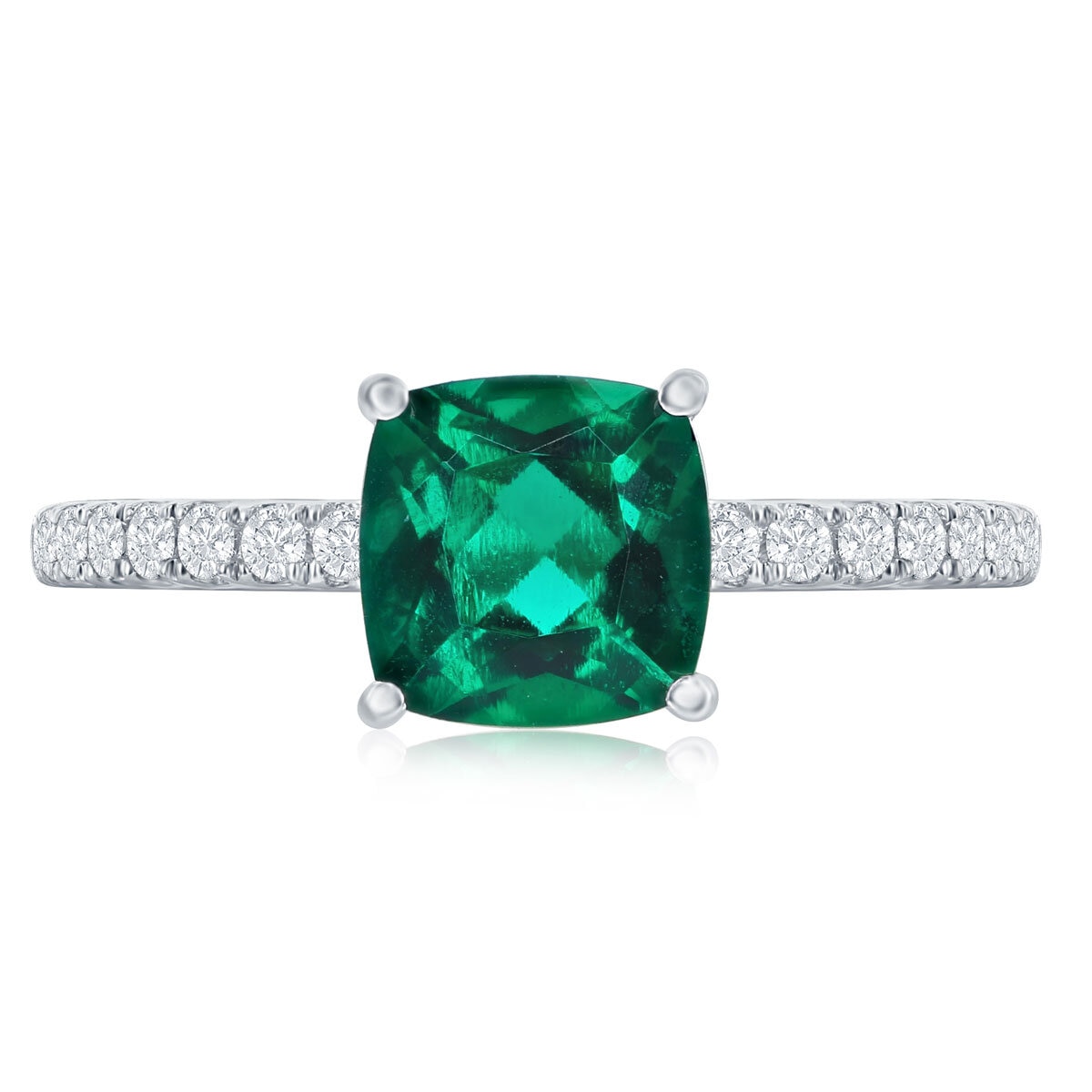 Lab Created Emerald and 0.90ctw Diamond Ring, 14k White Gold