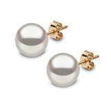9-9.5mm Cultured Freshwater White Pearl Stud Earrings, 18ct Yellow Gold