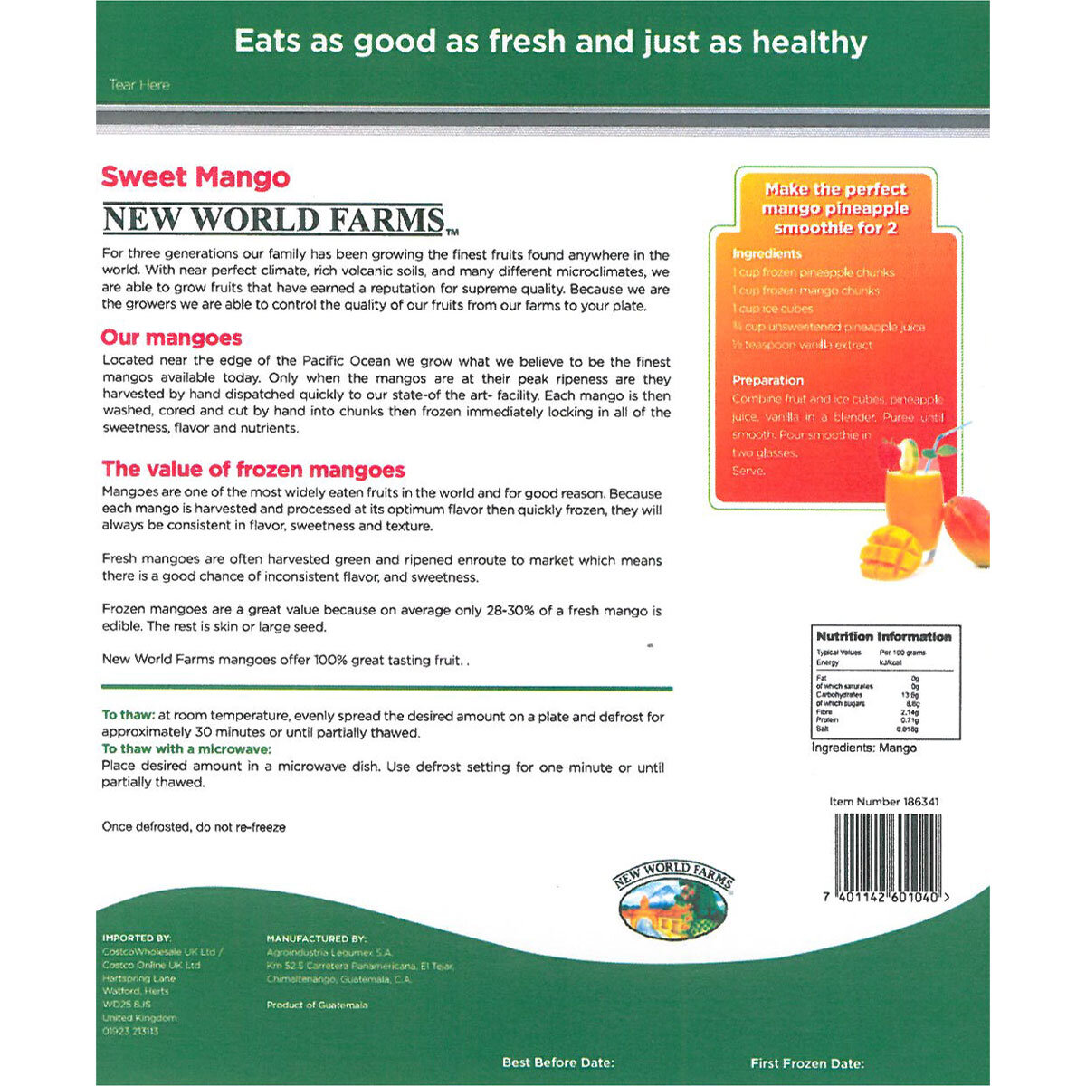 Back of Pack of Diced Mango