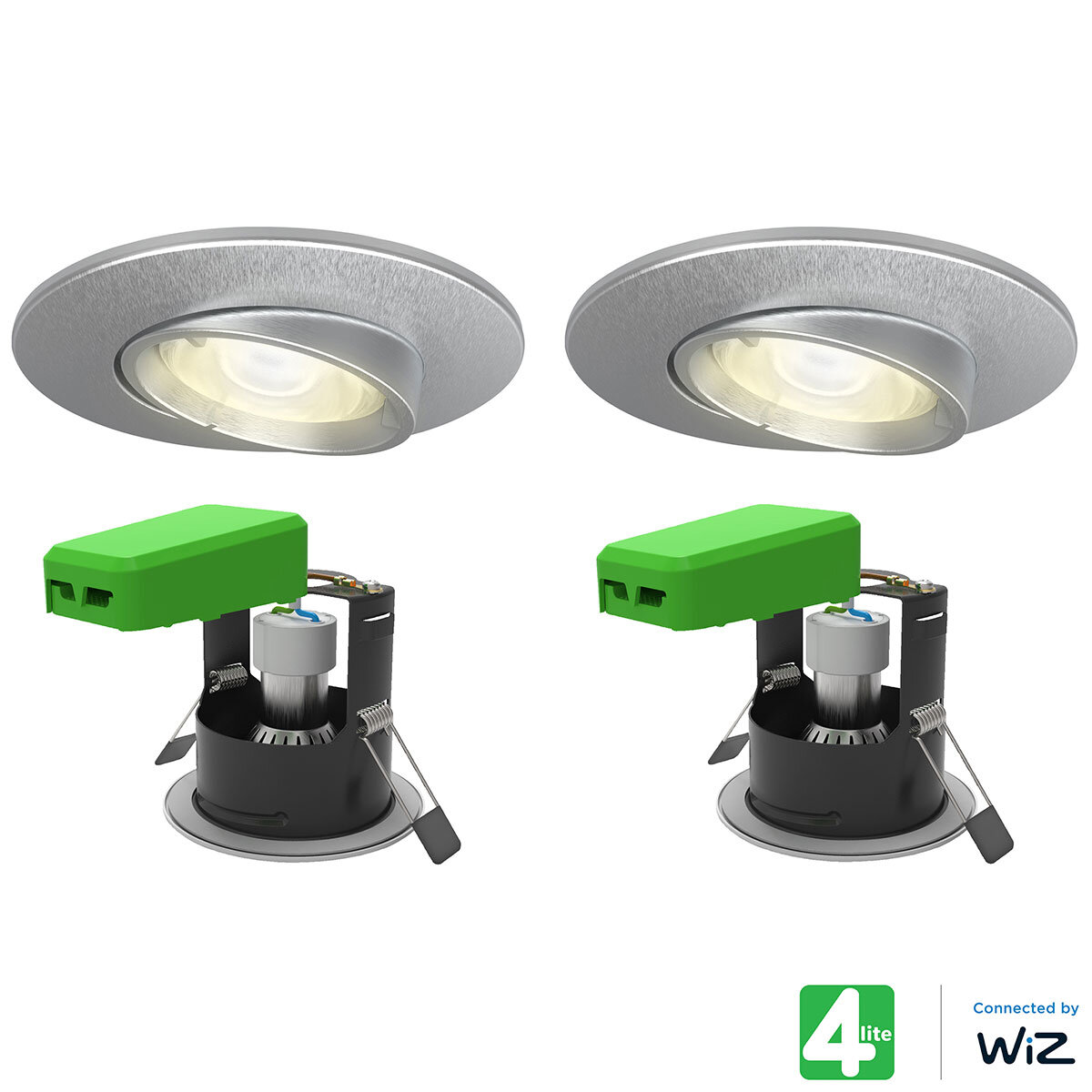 4lite WiZ Connected LED IP20 Fire Rated Adjustable Downlight, Pack of 2, in Satin Chrome