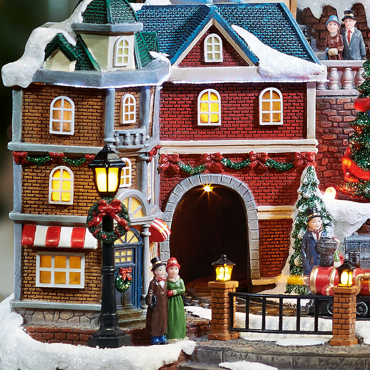 14.5 Inch (37 cm) Animated LED Winter Village Scene with Rotating Train and Music