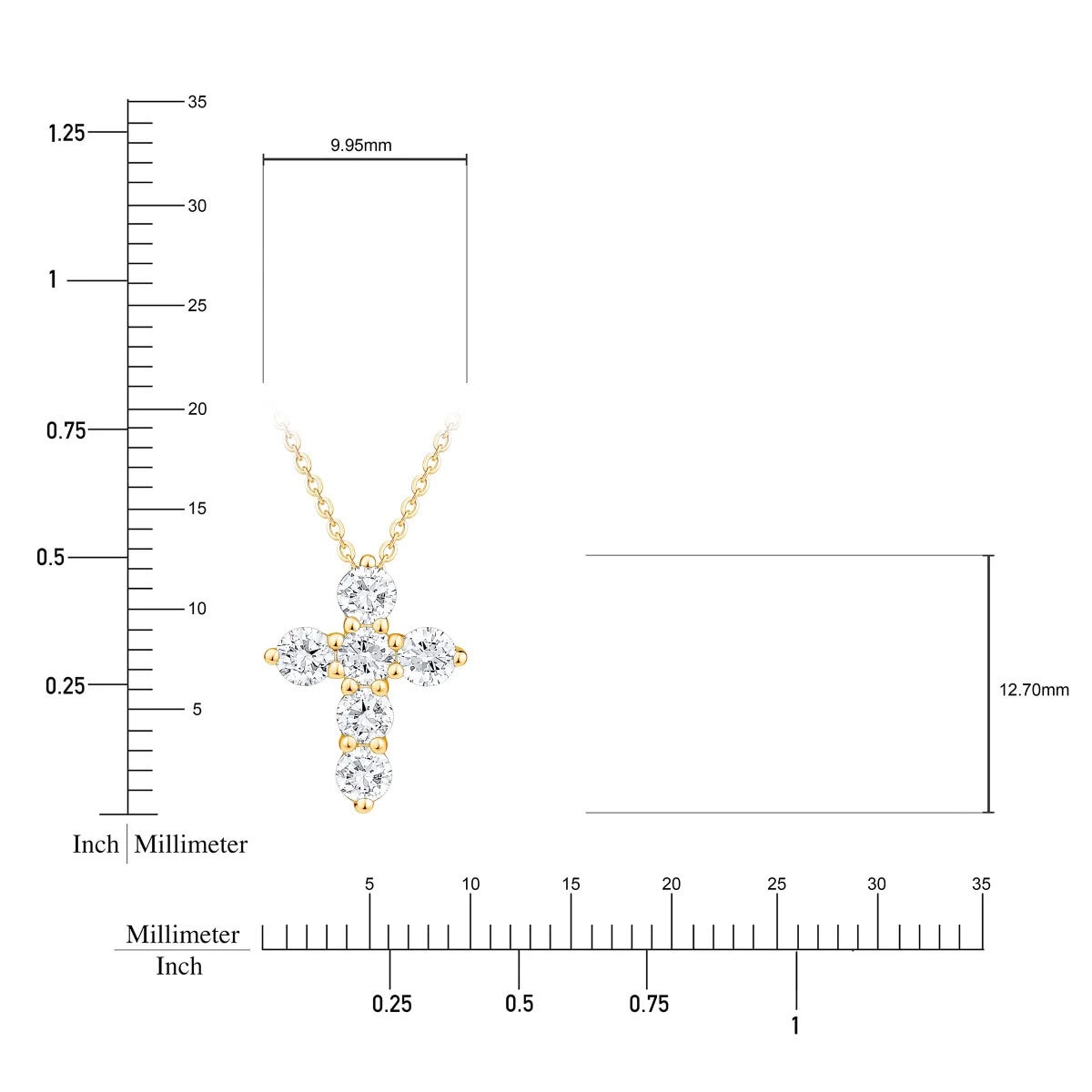 0.50ctw Round Brilliant Cut Diamond Cross Pendant, 14ct Yellow Gold