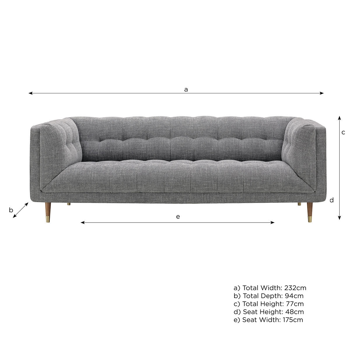 Isla Grey Fabric Large 3 Seater Sofa
