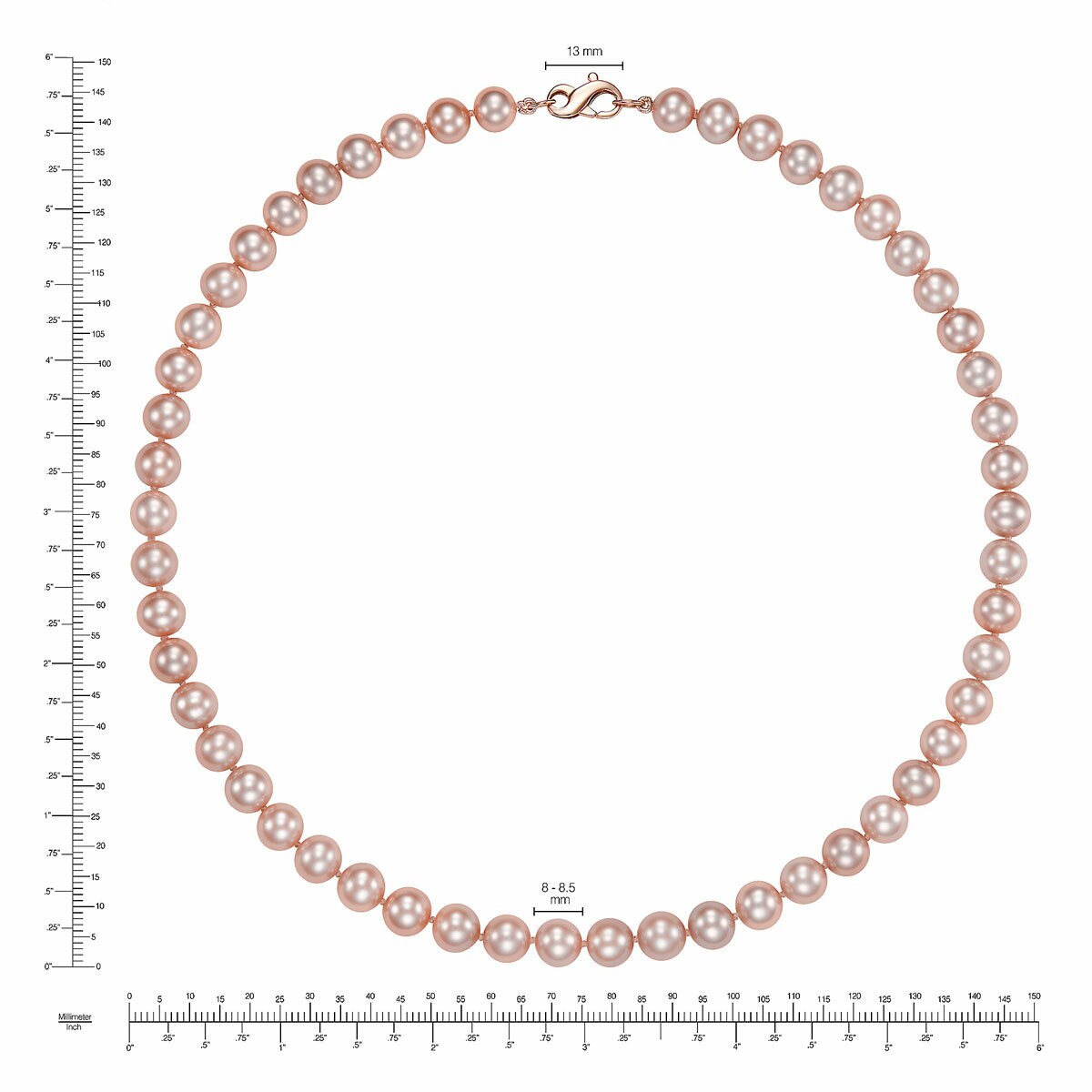 8-8.5mm Cultured Freshwater Pink Pearl Necklace, 18ct Rose Gold