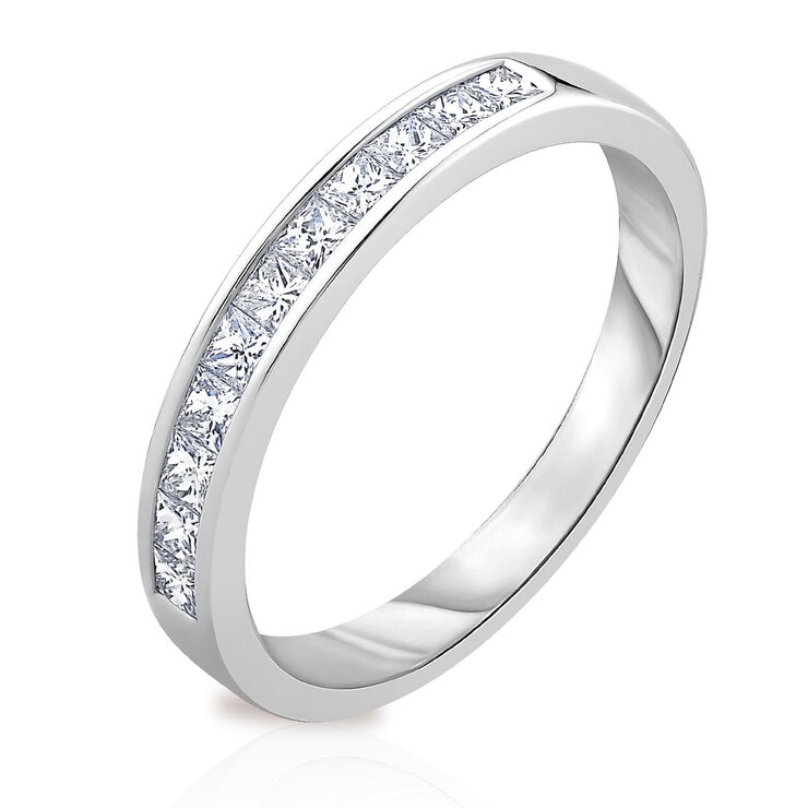 0.50ctw Princess Cut Diamond Half Eternity Ring, 18ct White Gold