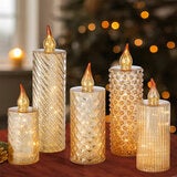Glass LED Candles In Gold - Set Of 5 Glass LED Candles In Gold - Set Of 5