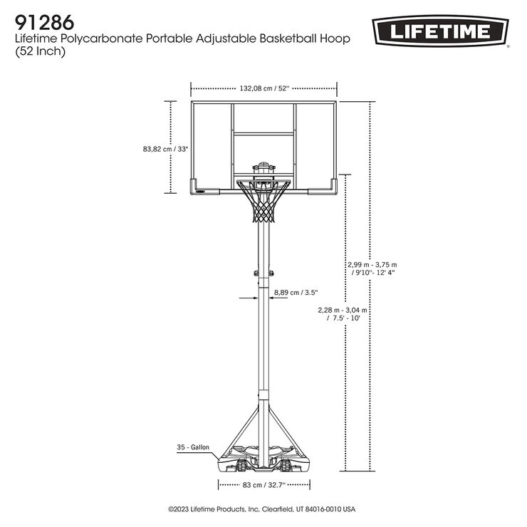 Image showing the dimensions of the basketball hoop