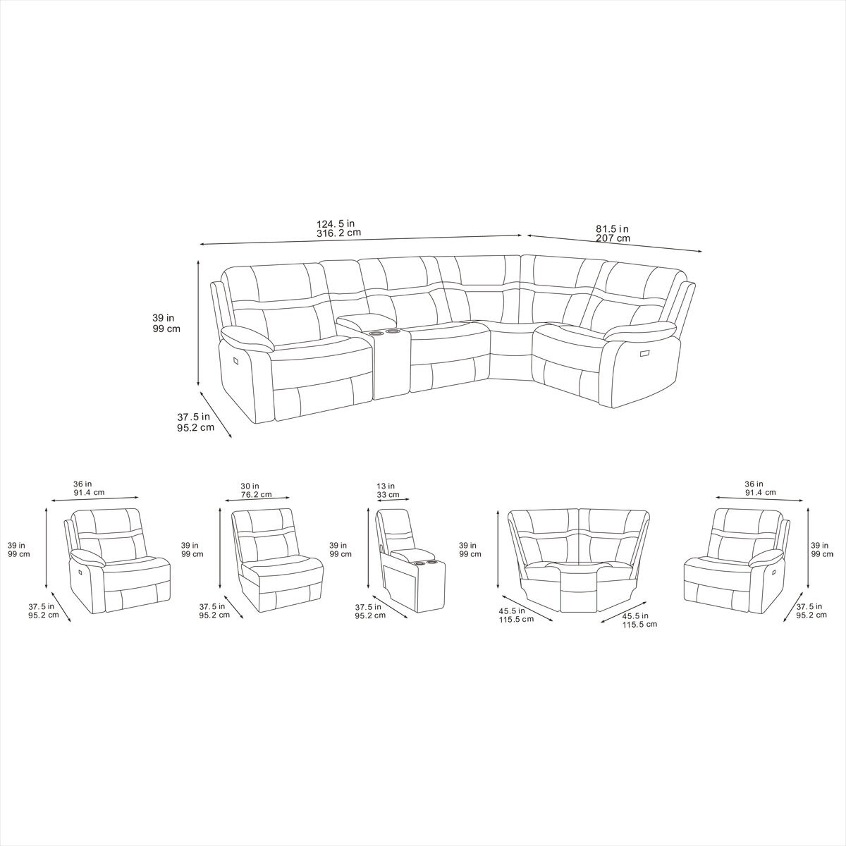 Jackson Grey Fabric Power Reclining Corner Sofa