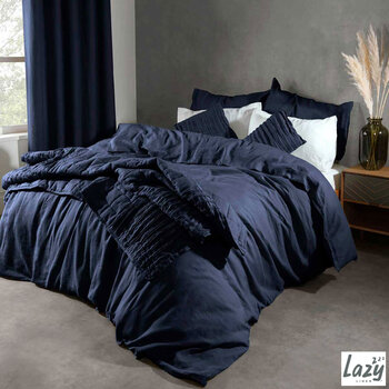 Lazy Linen 100% Washed Linen Navy Duvet Cover & Pillowcase Set in 4 Sizes 