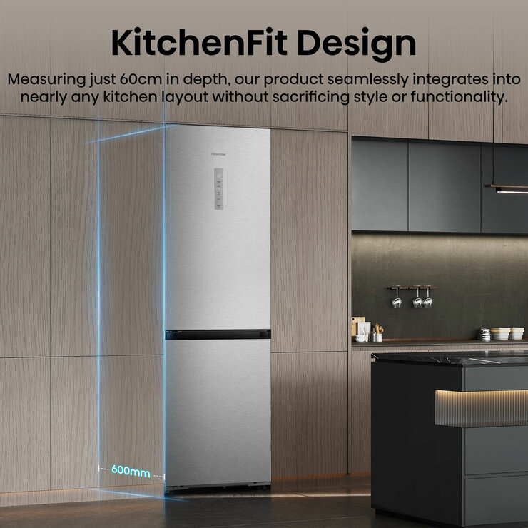 Hisense RB3K330SAIE, Kitchen Fit Fridge Freezer, E Rated in Silver