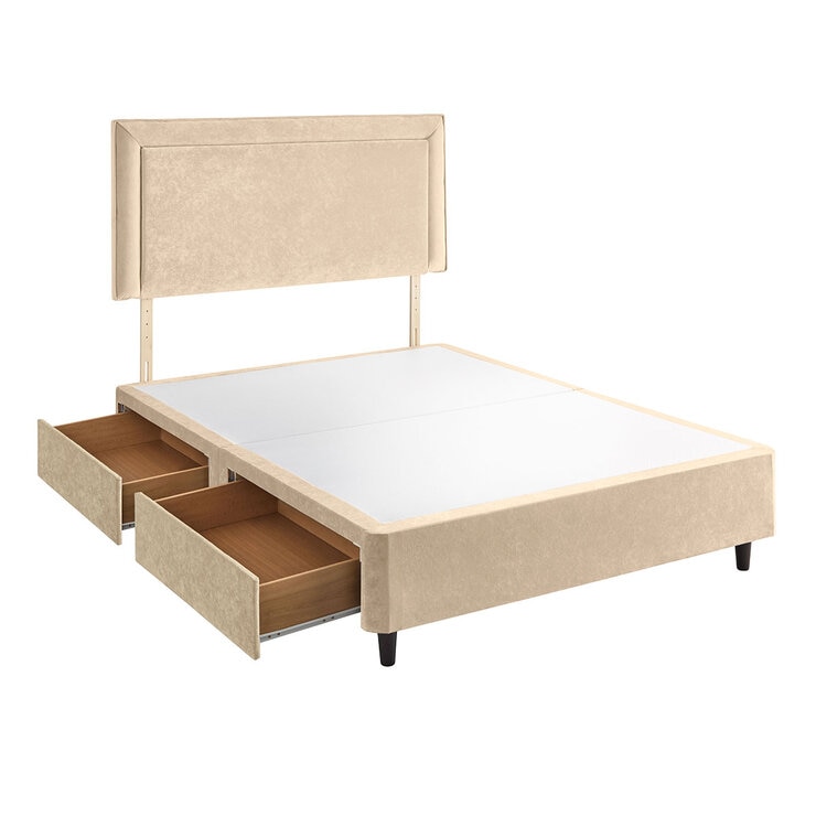 Silentnight Velvet 4 Drawer Divan Base with Malvern Headboard in Almond in 3 Sizes