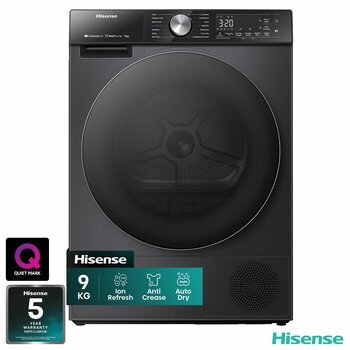 Hisense DH5S902BB, 9kg Heat Pump Tumble Dryer, A+++ Rated in Black