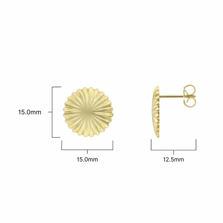 14ct Yellow Gold Textured Disc Stud Earrings