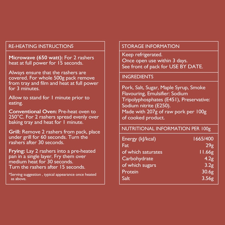 The Butchers Hook Cooked Maple Cured Streaky Bacon, 500g