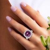 Cushion Cut Spinel & 1.70ctw Diamond Halo Ring, 18ct White Gold