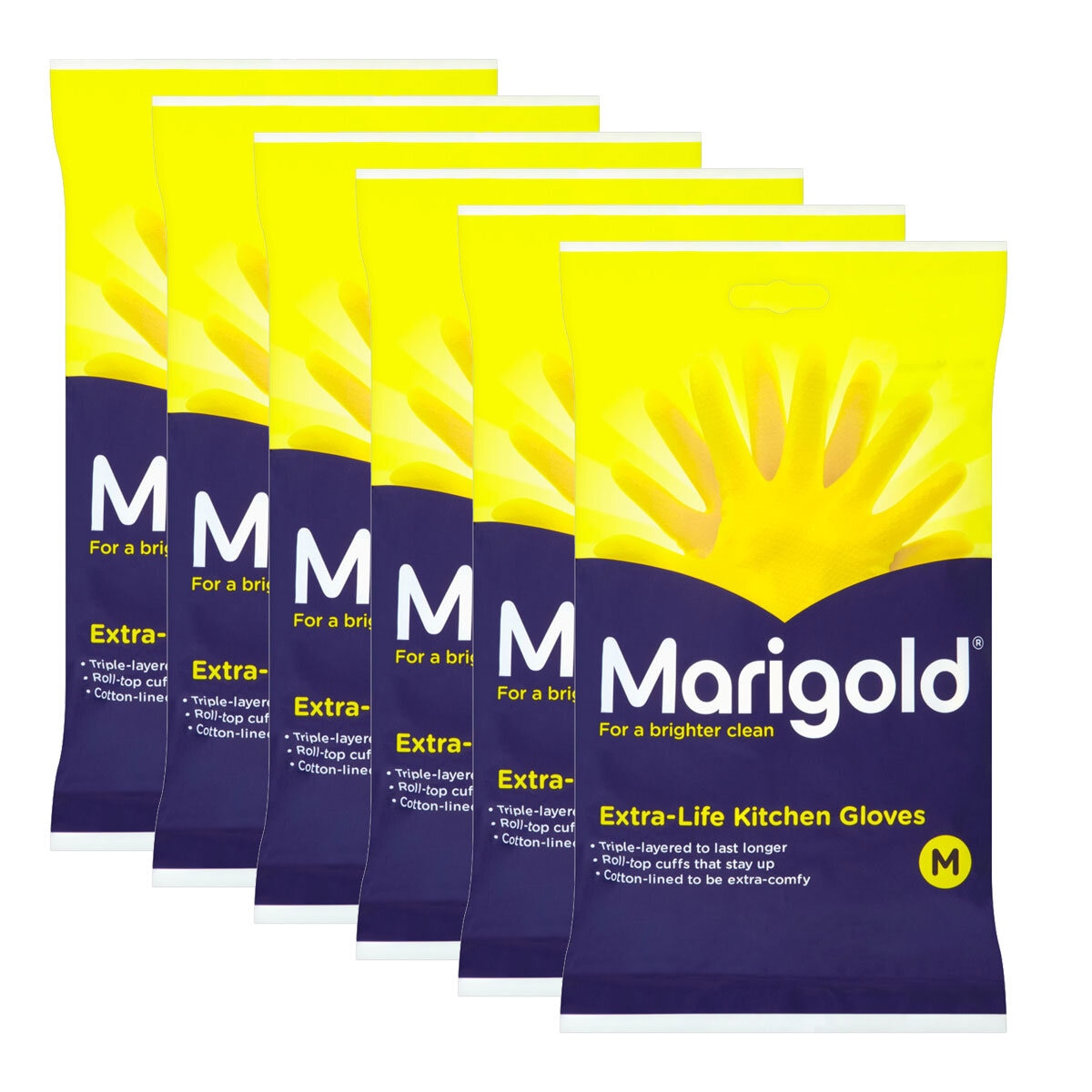 Marigold Extra Life Kitchen Gloves, 6 Pack - Medium