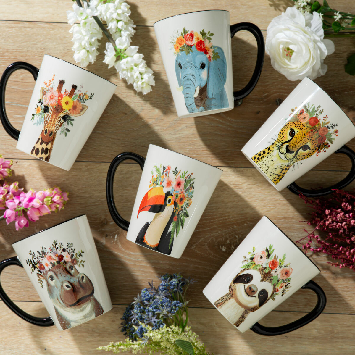 Signature Housewares Hipster Animal Mugs, 483ml, 6 Pack