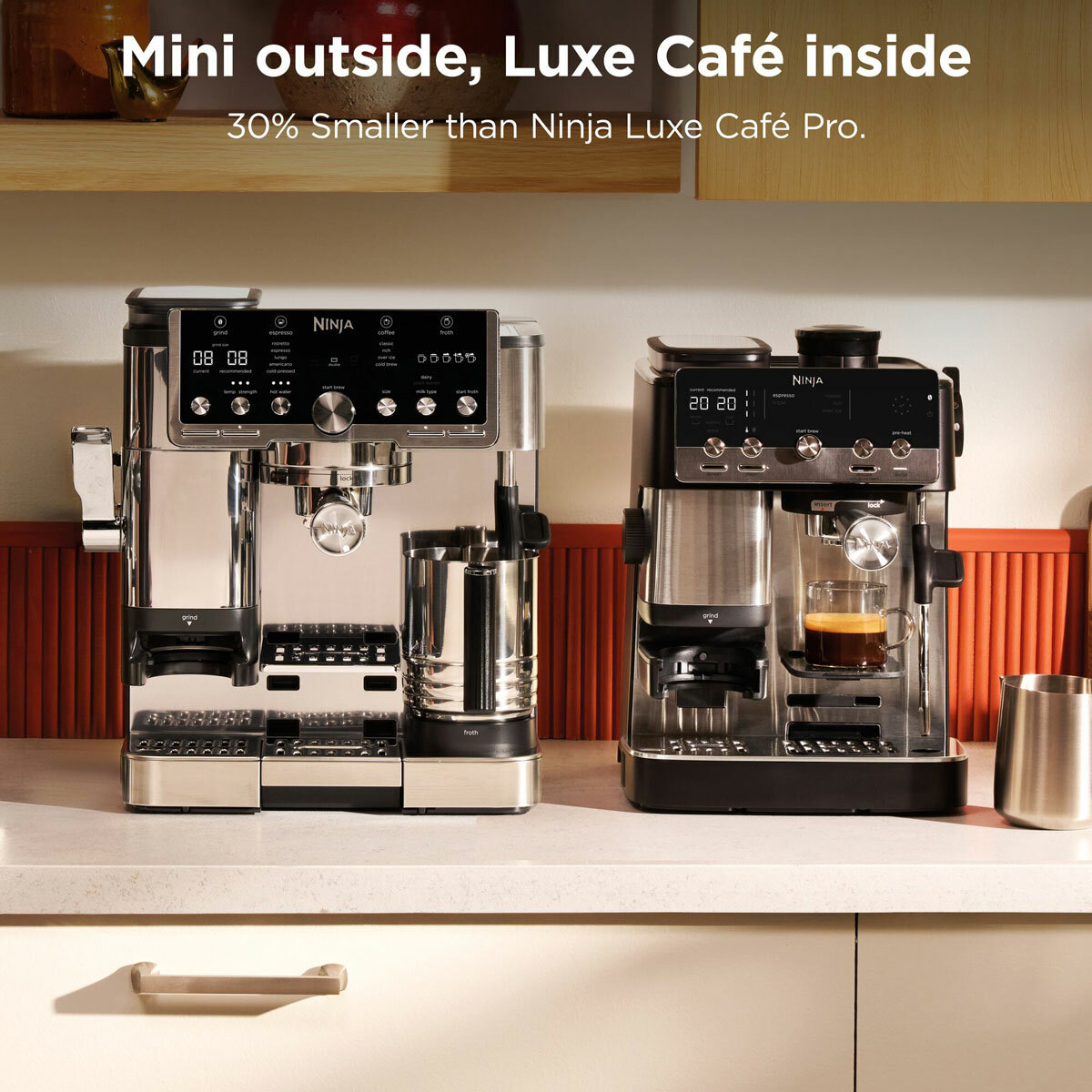 Lifestyle image showing Mini next to Ninja Luxe Cafe Pro Lifestyle image showing Mini next to Ninja Luxe Cafe Pro