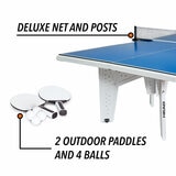 Studio image showing the deluxe net, posts, paddles and balls Studio image showing the deluxe net, posts, paddles and balls