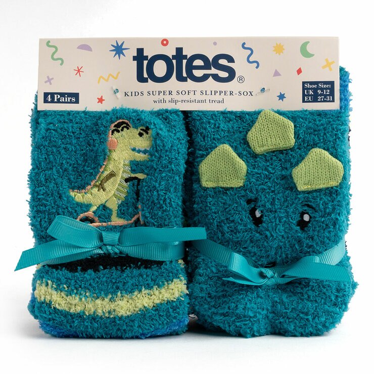Totes Toastie Kids Socks, 4 Pack in Dinosaur