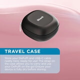 Lifestyle image showing travel chase to store DePuffi and USB-C cable