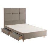 Cut out image of divan base and headboard in sandstone on white background 4 drawers open