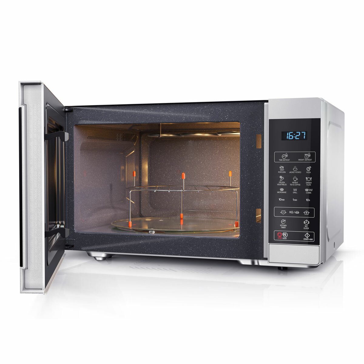 Side Profile of Sharp 28 Litre 900W Digital Microwave with 1100W Grill  with grill rack inside