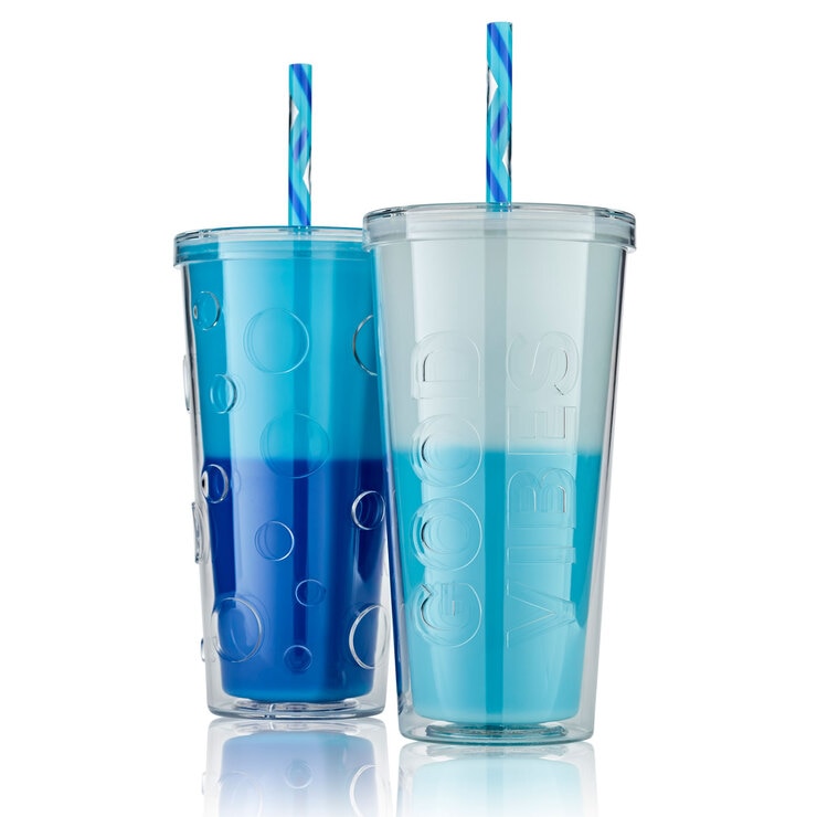 Colour Changing Double Wall Insulated 2 Pack Tumblers with 4 Straws