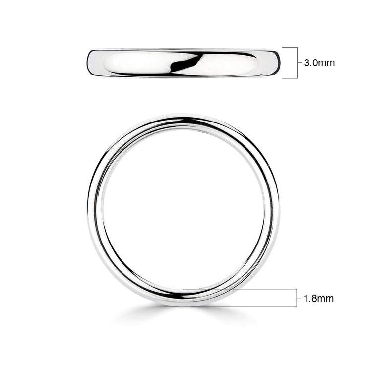 3.0mm Basic Court Wedding band. 18ct White Gold