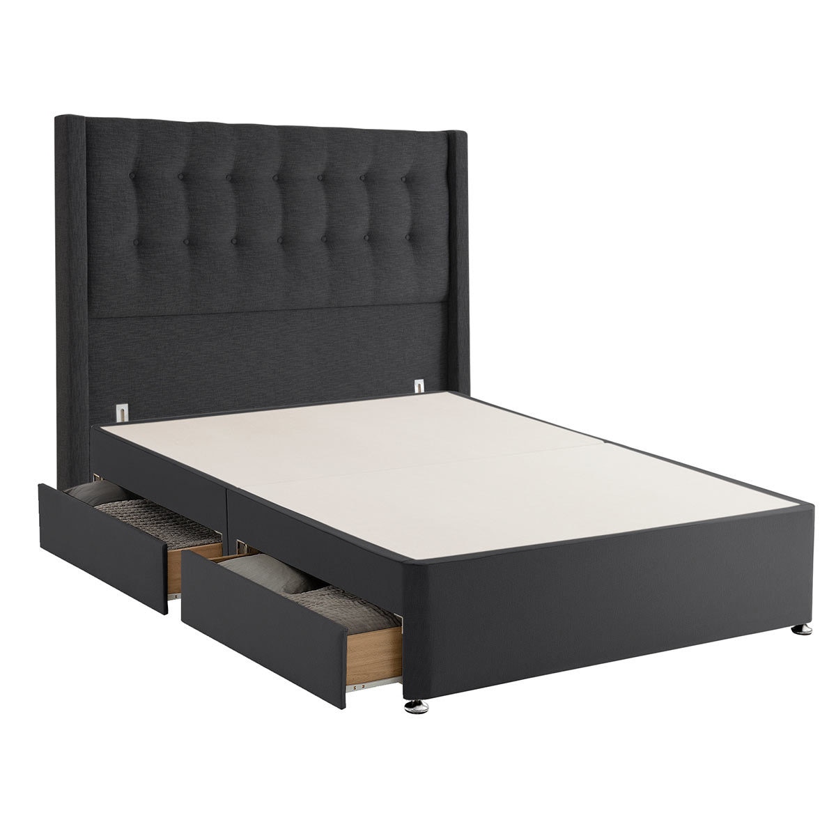 Silentnight 4 Drawer Divan Base with Bloomsbury Headboard in Ebony, Double