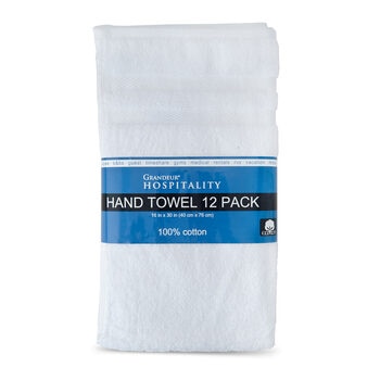 Grandeur 100% Cotton Hospitality Hand Towels, 12 Pack