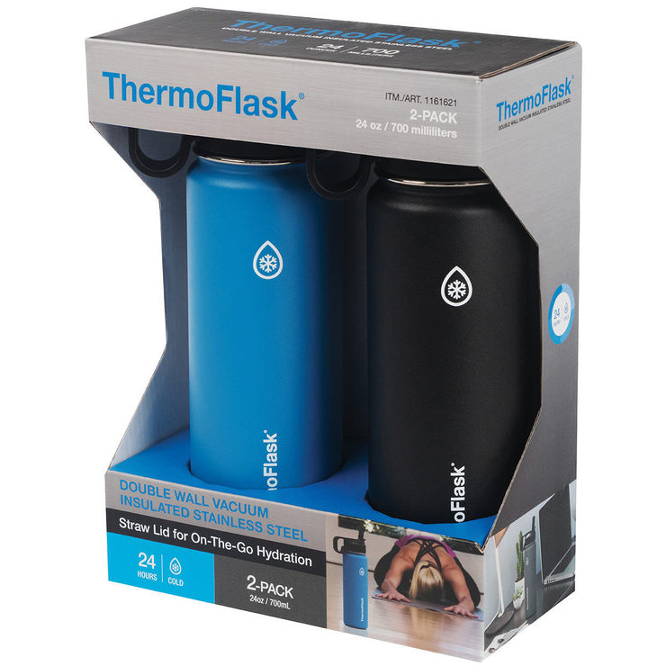 ThermoFlask Stainless Steel Vacuum Insulated Bottle with Straw Lid, 2