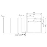 Line drawing of cabinet on white background with dimensions