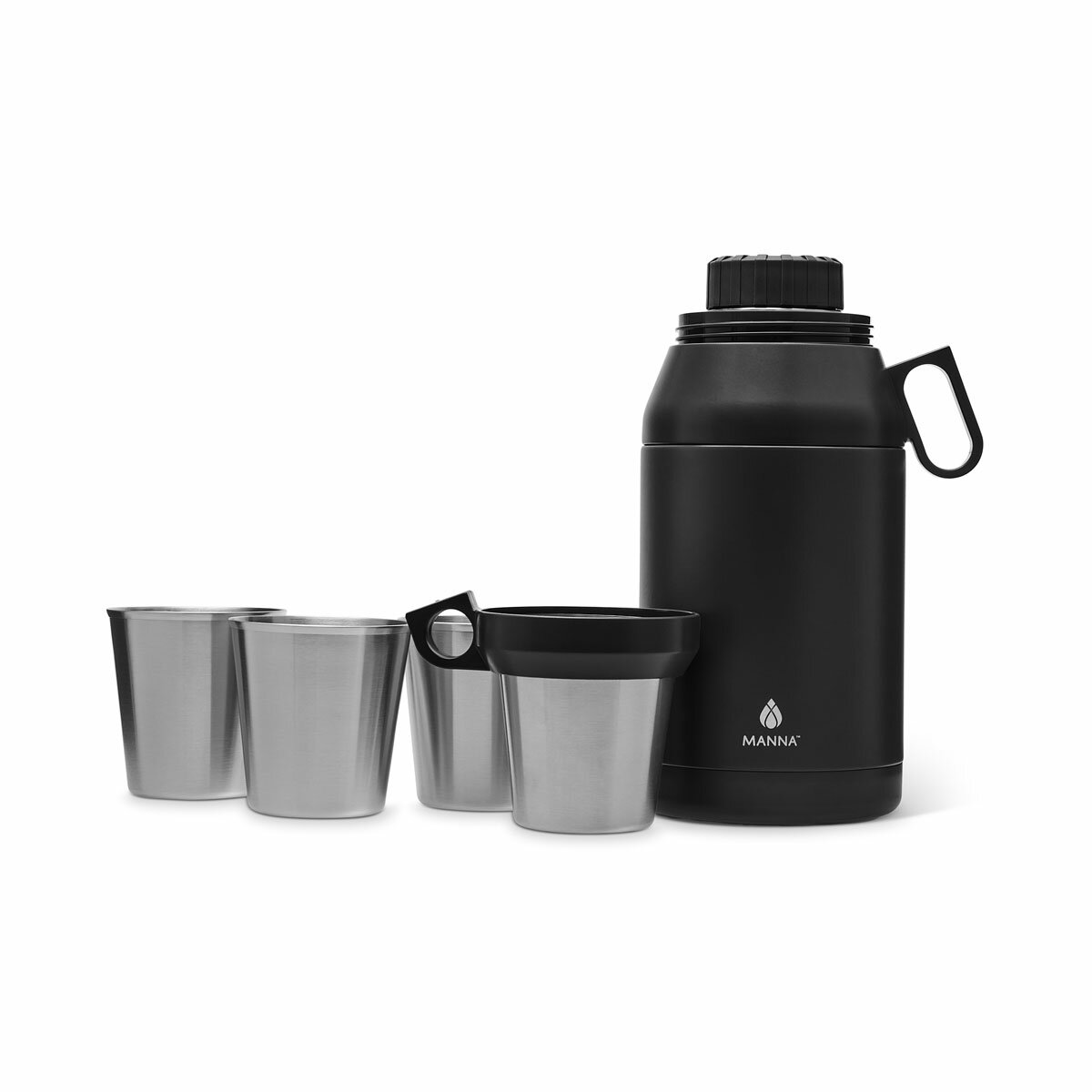 Manna Stack Jug with 4 Stackable Stainless Steel Cups, 1.9L in Black