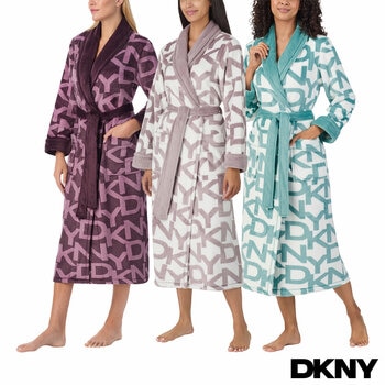 DKNY Shawl Collar Long Plush Robe