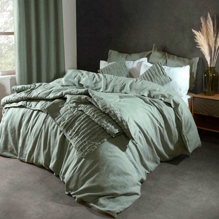 Lazy Linen 100% Washed Green Linen Duvet Cover Set in 3 Sizes Lazy Linen 100% Washed Green Linen Duvet Cover Set in 3 Sizes