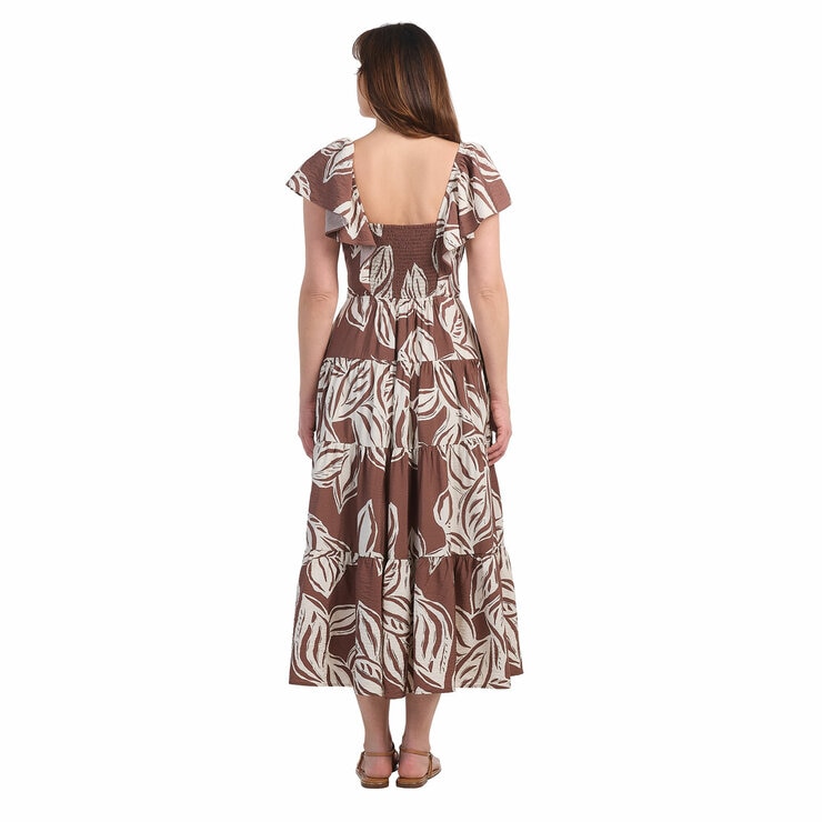 Dalia Ladies Tiered Maxi Dress in Brown