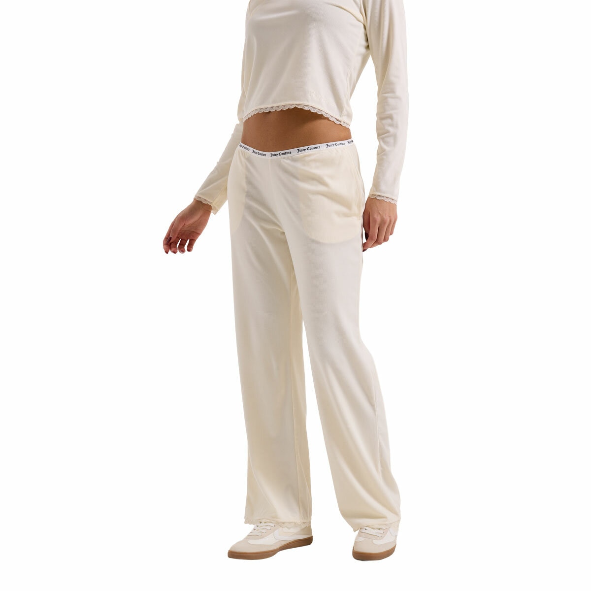 Juicy Couture Ladies 2 Piece Waffle Lounge Set in Cream