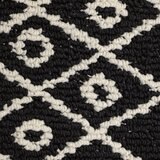 Close up of runner rug with black and white geometric pattern