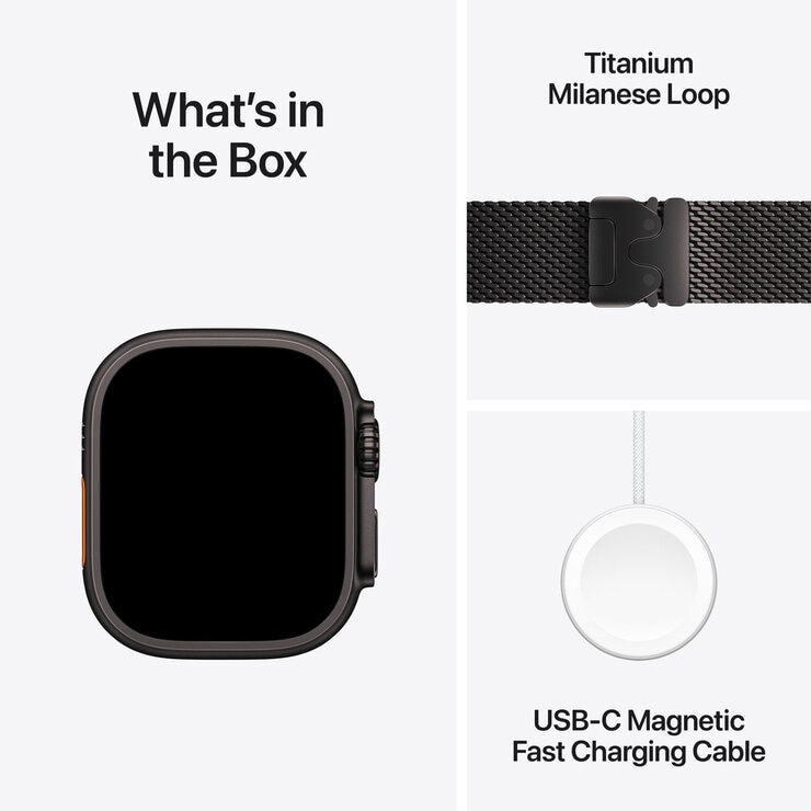 Apple Watch Ultra 2 GPS + Cellular, 49mm Titanium Case with Black Titanium Milanese - Small, MX4W3QA/A Apple Watch Ultra 2 GPS + Cellular, 49mm Titanium Case with Black Titanium Milanese - Small, MX4W3QA/A