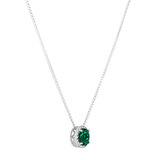 Round Cut Lab Emerald & 0.16ctw Diamond Necklace, 14ct White Gold
