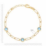 Round Cut Aquamarine Paperclip Bracelet, 14ct Yellow Gold